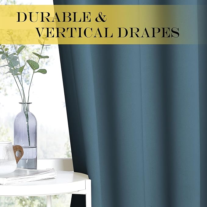 NICETOWN Blackout Sliding Glass Door Curtains, Room Darkening Thermal Insulated Curtains for Living Room Bedroom, Extra Wide Window Drapes, 1 Panel, W80 x L118, Smoky Blue