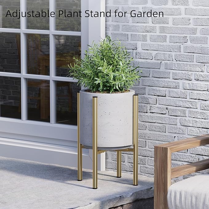 Plant Stand Indoor for 2 Height Options ,Mid Century Modern Outdoor Planter Holder,Corner Plant Stand Capacity of 160LB for 8 to 14 Inch Pots Golden with Round Plate