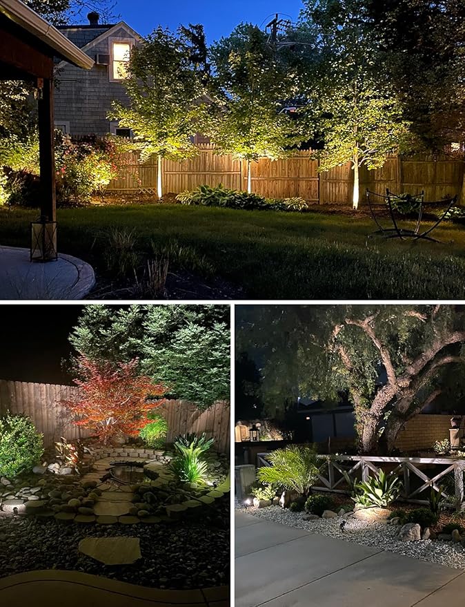 SUNVIE 12W Low Voltage LED Landscape Lights with Connectors, Outdoor 12V Super Warm White (900LM) Waterproof Garden Pathway Lights Wall Tree Flag Spotlights with Spike Stand (12 Pack with Connector)