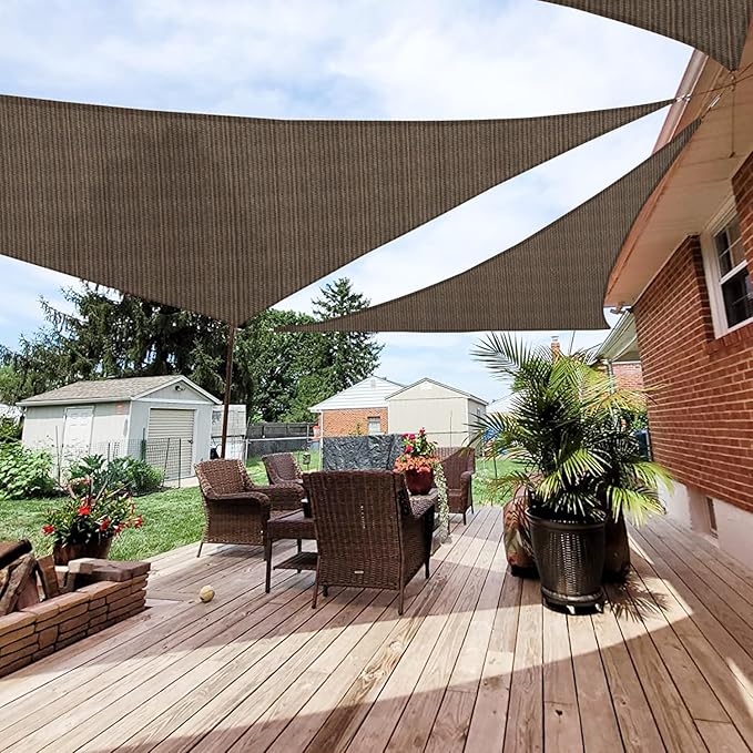 Patio Paradise 2' x 2' x 2' Sun Shade Sail Triangle Canopy Shade Cloth Fabric Sunlight Block Patio Pergola Cover HDPE Deck Awning for Outdoor Backyard Roof Shading, Brown