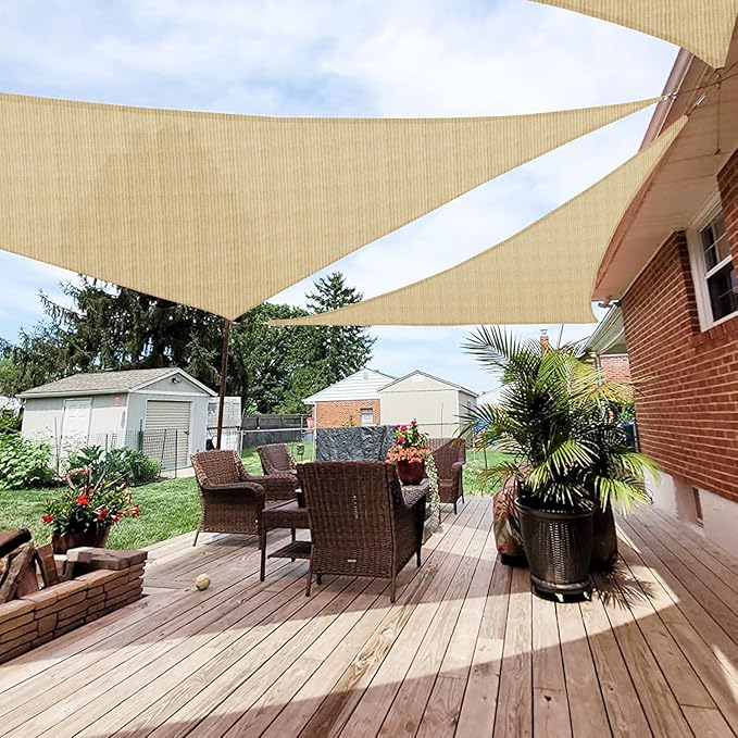 Patio Paradise 10' x 10' x 10' Sun Shade Sail Triangle Canopy Shade Cloth Fabric Sunlight Block Patio Pergola Cover HDPE Deck Awning for Outdoor Backyard Roof Shading, Sand