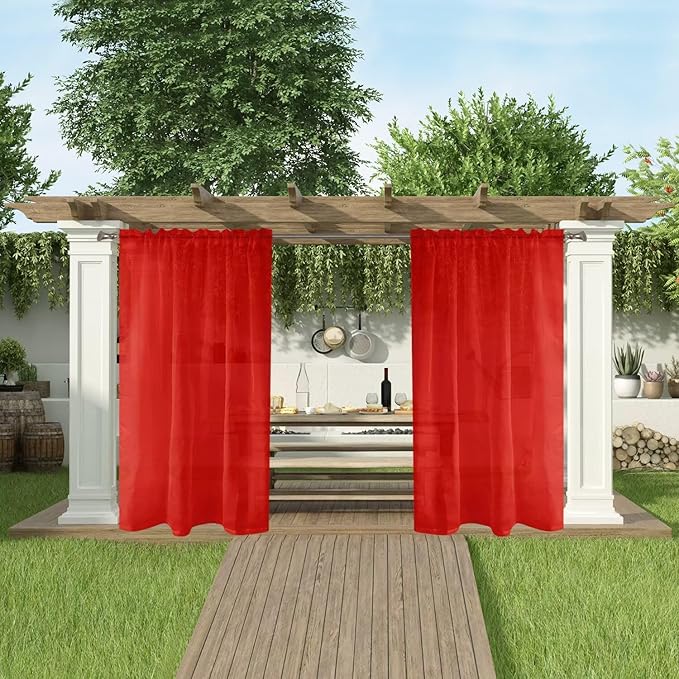 SpaceDresser Waterproof Outdoor Sheer Curtains for Patio - 4 Panels Rod Pocket Indoor Voile Sheer Curtain for Living Room,52W x 120L inch,Red