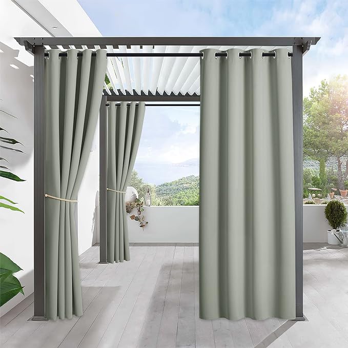 RYB HOME Outdoor Curtains for Patio Waterproof Block Sunlight Thermal Insulated Privacy Assured Thick Outside Curtains for Pergola, Deck, Gazebo, W52" x L108", Sea Green, 1 Panel