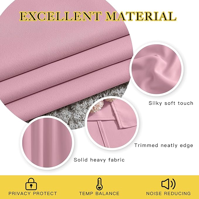 NICETOWN Kitchen Short Blackout Curtain and Drape - Thermal Insulated Solid Grommet Blackout Panel for Patio Bedroom Living Room (Single Panel, 52 inches by 45 inches, Rouge Pink)