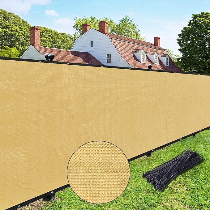 UPGRADE Privacy Fence Screen 6'x11' Sand Outdoor 90% Visibility Blockage 170 GSM Mesh Shade Cover Panels for Backyard,Balcony,Home Decoration with Zip Ties,Customized Avaliable