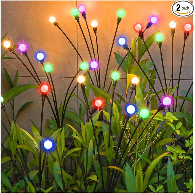 TONULAX Solar Garden Lights, Starburst Swaying Light - Swaying When Wind Blows, Solar Lights Outdoor Decorative, Color Changing RGB Light for Yard Patio Pathway Decoration(2 Pack)