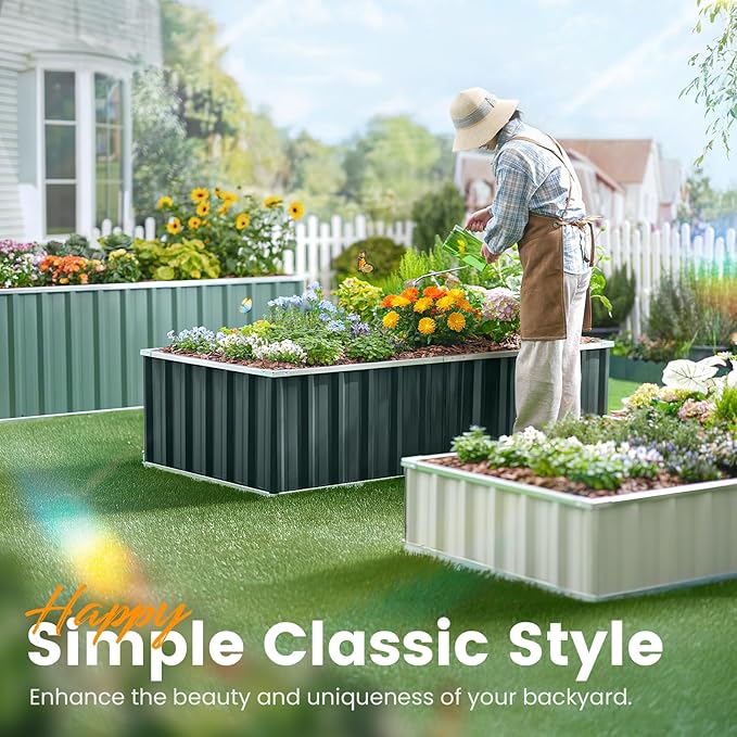 KING BIRD Raised Garden Bed 68" x 36" x 12" (2 Packs) Galvanized Steel Metal Outdoor Planter Kit Box for Vegetables, Flowers, Fruits, and Herbs Green