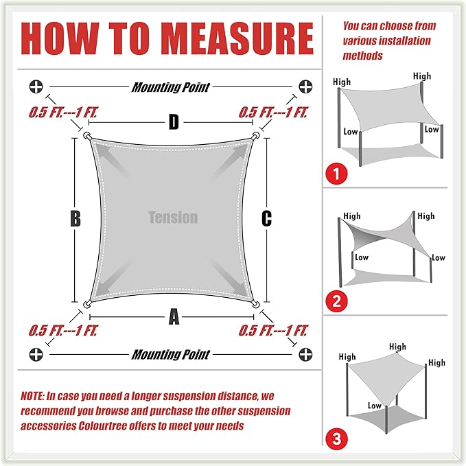 ColourTree TAPR1616 Custom Size 12' x 19' Turquoise Sun Shade Sail Canopy UV Block UPF50 Rectangle - Commercial Standard Heavy Duty - 190 GSM - 3 Years Warranty