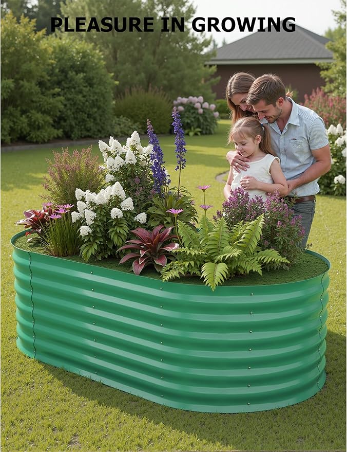 GarveeLife 6x3x2 ft Galvanized Raised Garden Bed - 24“ Tall Metal Planter Box for Vegetables, Flowers, Herbs, Rust-Resistant Outdoor Garden Box, Easy Assembly Raised Beds for Gardening, Green