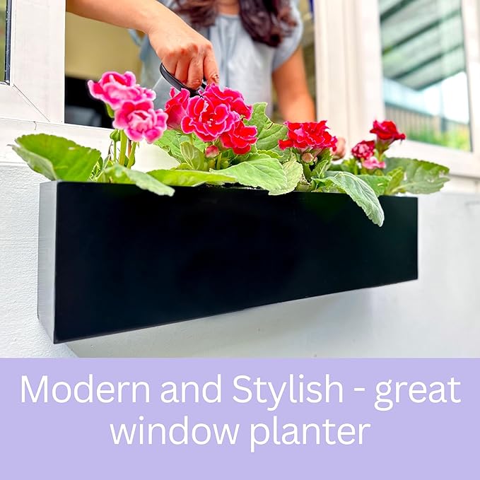LaLaGreen Wall Planters for Outdoor Plants (36 Inch, 3 Pack) Carbon Steel Black Metal Hanging Flower Pot for Succulents, Wall Mount Rectangular Long Window Sill Box Balcony Fence Garden Deck Decor