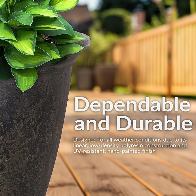 Sunnydaze 24-Inch Anjelica Large Plastic Pot for Plants - Outdoor Double-Walled Large Plastic Planter with Drillable Drainage Holes - Sable
