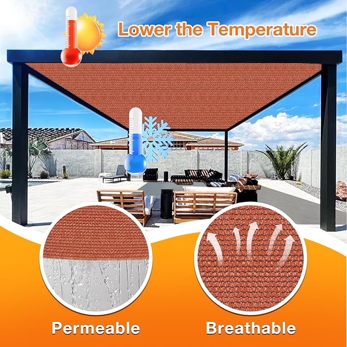 Artpuch 90% Sun Shade Cloth, 7 x 12 FT Pergola Shade Cover Canopy with Grommets, Sun Screen Fabric Tarp for Patio, Outdoor, Garden, Backyard, Rust Red