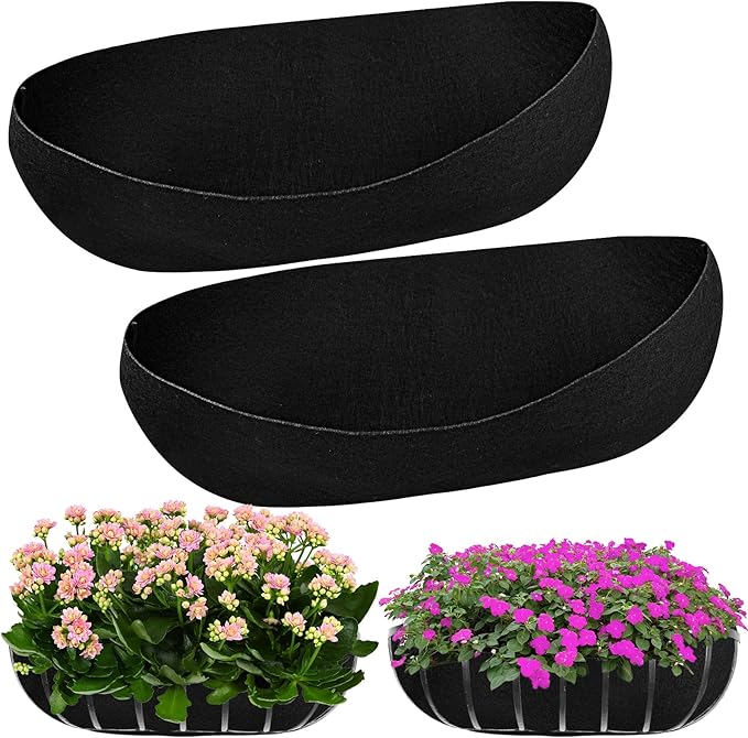2PCS 30Inch Upgraded Planter Basket Liners Fabric Window Box Liners Felt Trough Planter Black Flower Basket Liner Non-Woven Hanging Plant Liner for Planters Garden Fence - Avoid Bird Nesting