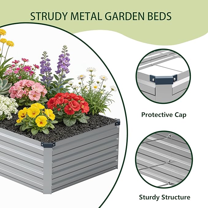 12x2x1 ft(2 Pack) Galvanized Raised Garden Bed,Outdoor Planter Box Metal Patio Kit Planting Bed for Vegetables Flowers and Succulents,Silver