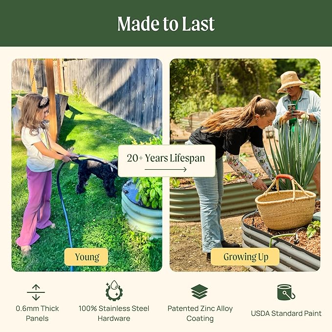 Vego garden 26" Extra Tall Raised Garden Bed Kits, 4 in 1 Modular Raised Planter Box for Vegetables Flowers Fruits Oval Metal Raised Garden-Olive Green