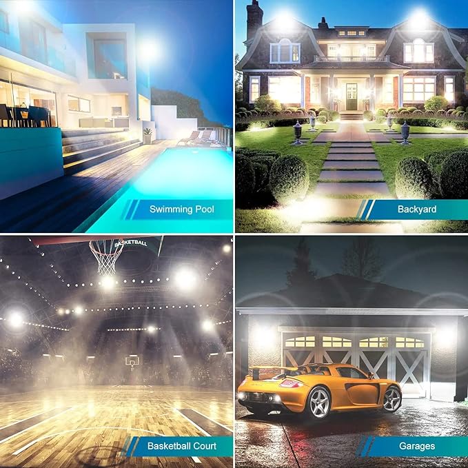 2 Pack 1000W LED Flood Light Outdoor,4250W Equivalent Super Bright 99500LM 5000K Daylight White FloodLight with Plug,IP66 Waterproof Commercial Lighting for Sports Fields,Counts,Arena,Stadium