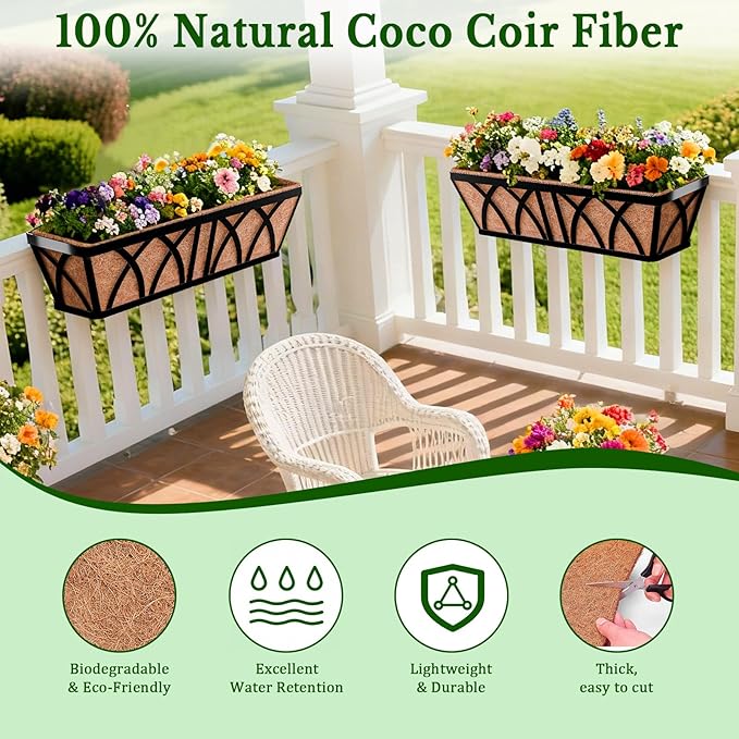Halatool 4 Pack 36 Inch Trough Coco Fiber Replacement Window Box Liners Pre-Formed Coconut Liners for Planters Natural Coco Liner for Wall Hanging Basket Flower Pot Fence and Railing