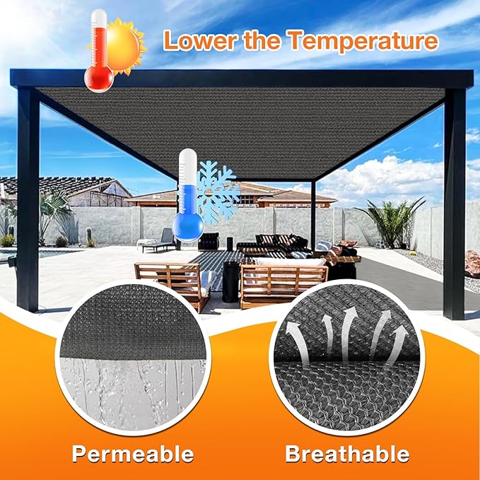 Artpuch Outdoor Pergola Shade Cover 10x11 FT Sun Shade Cloth with Grommets Dark Grey 90% UV Protection Canopy Patio Privacy Screen (Customized Available)