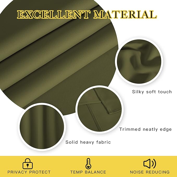 NICETOWN Room Darkening Curtain for Living Room - Energy Saving Thermal Insulated Grommet Room Darkening Curtain/Drape for Bedroom (1 Panel, 46 by 72, Olive Green)