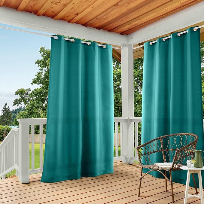 TOWN & COUNTRY BASICS Cabana Solid Heavyweight Indoor Outdoor Curtains, Light Filtering Opacity with Grommet Top, Water Repellent, 2-Pack Set, 54"x96", Dark Teal