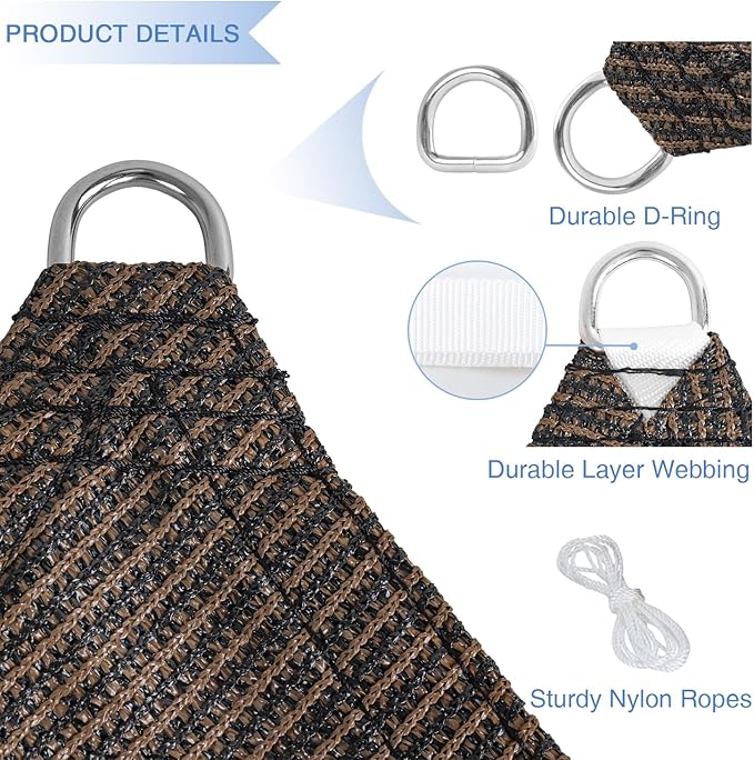 E&K Sunrise 5' x 5' x 5' Sun Shade Sail Triangle Canopy Shade Cover UV Block for Patio Backyard Garden Outdoor (Brown)
