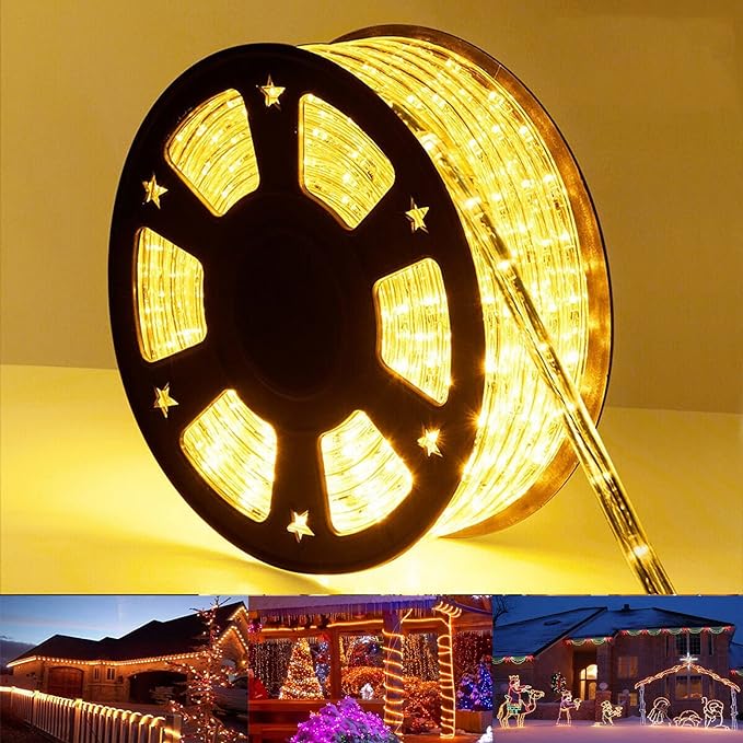 100ft LED Rope Lights Outdoor, 720 LED Connectable and Flexible Tube Lights with 8 Modes, Waterproof LED Rope Lighting for Garden, Patio, Pool, Bedroom, Party, Indoor Outdoor Decoration (Warm White)