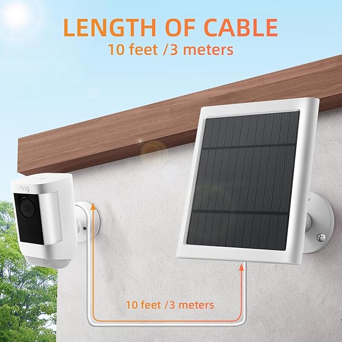Solar Panel for Ring Camera, 3 Pack 4W Solar Charger Compatible with Rings Spotlight &All-New Stick Up Outdoor Cam Battery, 10ft Long Cable with USB-C to Ring Barrel Plug Adapter