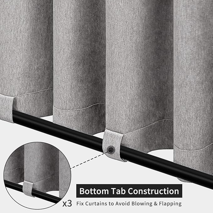 Easy-Going Linen Look Outdoor Curtains Waterproof Windproof Porch Curtains, Soft Thicken Outdoor Privacy Curtains for Patio, Gazebo, Grommet Top and Tab Bottom Drape, 1 Panel, 54x120 inch, Grey