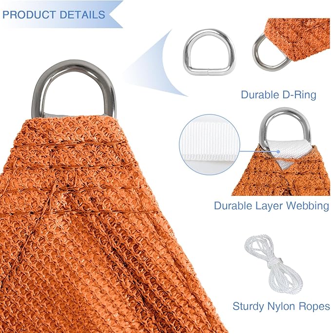 E&K Sunrise 2' x 2' x 2' Sun Shade Sail Triangle Canopy Shade Cover UV Block for Patio Backyard Garden Outdoor (Orange)