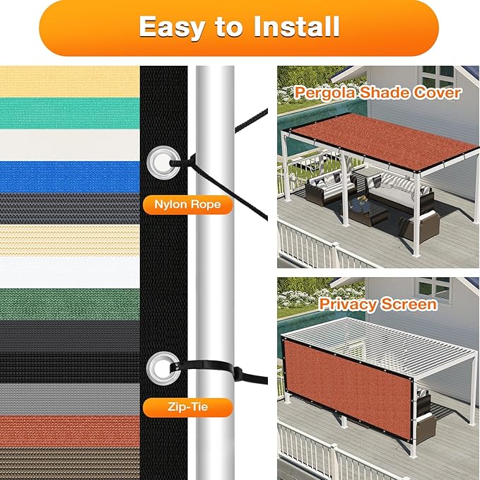 Artpuch 90% Sun Shade Cloth, 4 x 6 FT Pergola Shade Cover Canopy with Grommets, Sun Screen Fabric Tarp for Patio, Outdoor, Garden, Backyard, Rust Red