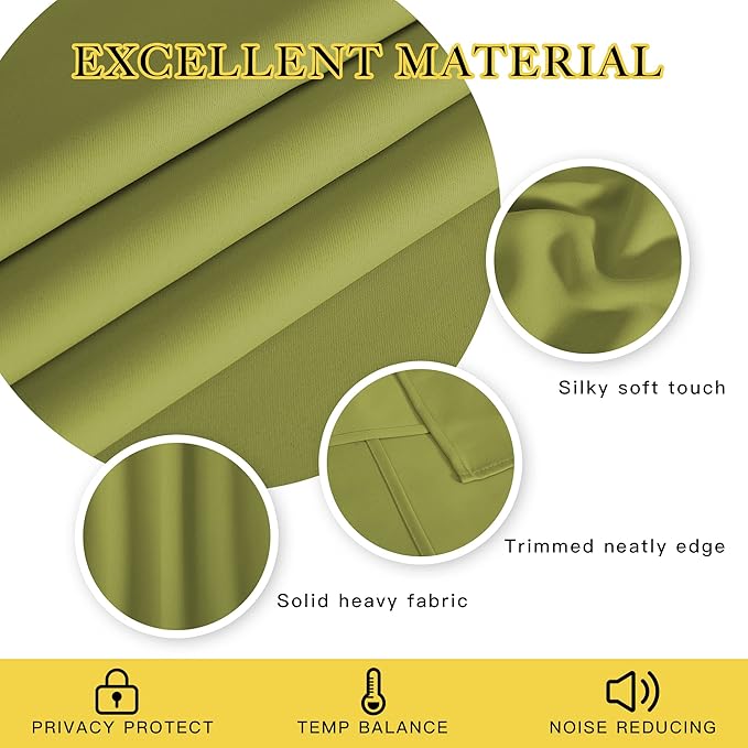 NICETOWN Fresh Green Blackout Curtains for Bedroom 95 Inch Length - Thermal Insulated Room Darkening Privacy Grommet Window Drapes for Boys Room, Set of 1 Panel, 80 x 95 Inch