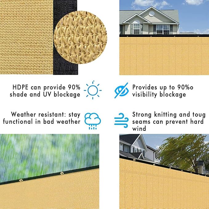 UPGRADE Privacy Fence Screen 5'x9' Sand Outdoor 90% Visibility Blockage 170 GSM Mesh Shade Cover Panels for Backyard,Balcony,Home Decoration with Zip Ties,Customized Avaliable