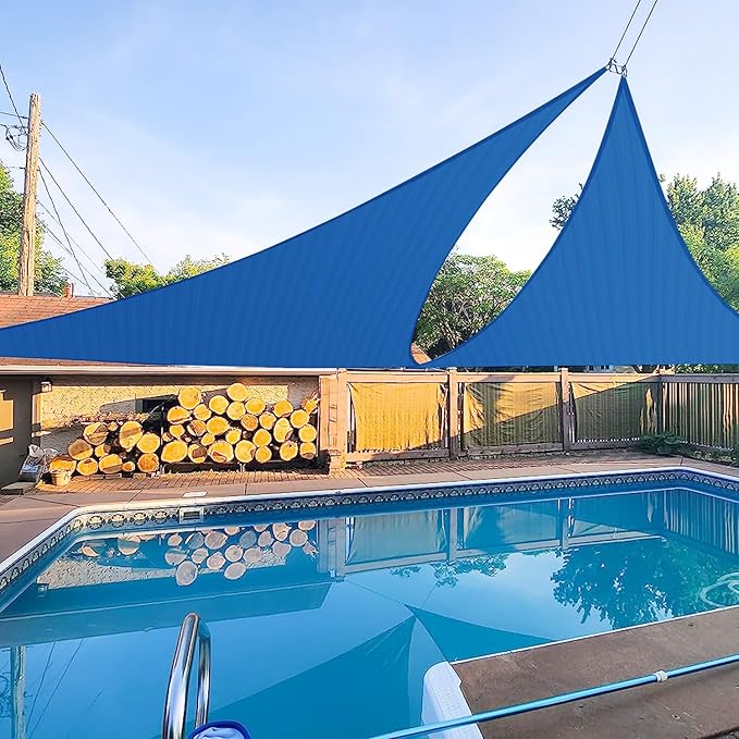 E&K Sunrise 27' x 27' x 27' Sun Shade Sail Triangle Canopy Shade Cover UV Block for Patio Backyard Garden Outdoor (Blue)