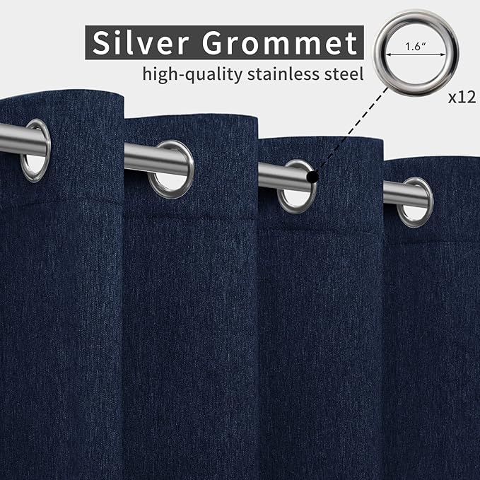 Easy-Going Linen Look Outdoor Curtains Waterproof Windproof Porch Curtains, Soft Thicken Outdoor Privacy Curtains for Patio, Gazebo, Grommet Top and Tab Bottom Drape, 1 Panel, 110x96 inch, Navy