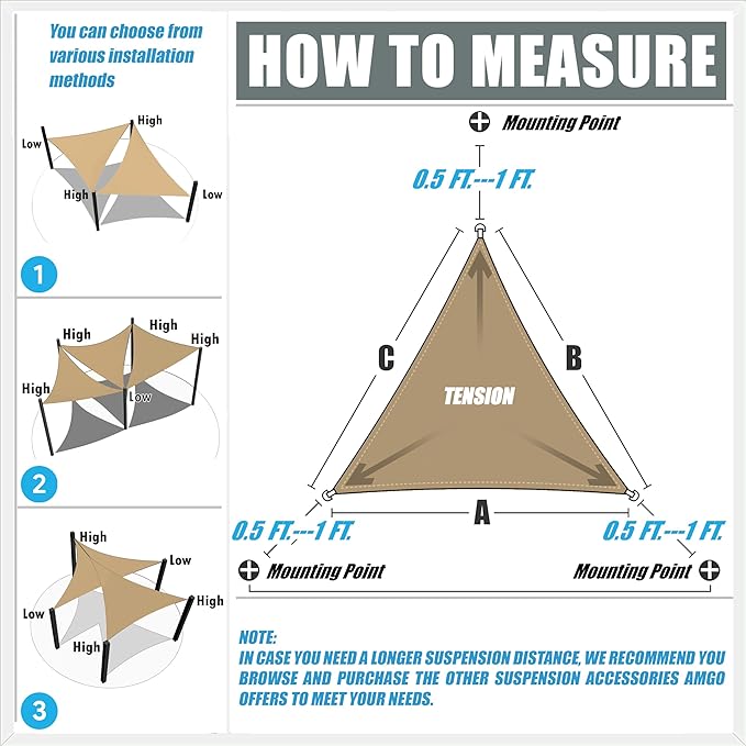 Amgo Custom Size 6' x 6' x 8.5' Black Right Triangle Sun Shade Sail UPF50+ AGTAPRT12, Order to Make Canopy Awning, 95% UV Blockage, Water & Air Permeable, Commercial Standard (We Customize)