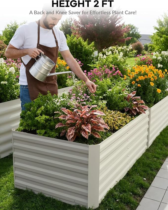 Garvee 6x3x2ft Galvanized Raised Garden Bed Outdoor,Rust-Resistant Raised Garden Beds for Gardening, Easy Assembly Outdoor Garden Box & Planters, Beige