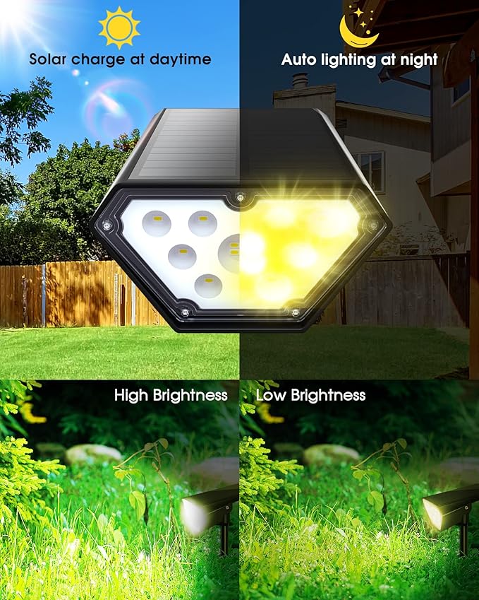 Biling Solar Spot Lights Outdoor, Bright 700 Lumen Solar Outdoor Lights IP67 Waterproof Adjustable Landscape Lights for Patio Pathway Yard Garden Driveway Pool - Warm White(10 Pack)