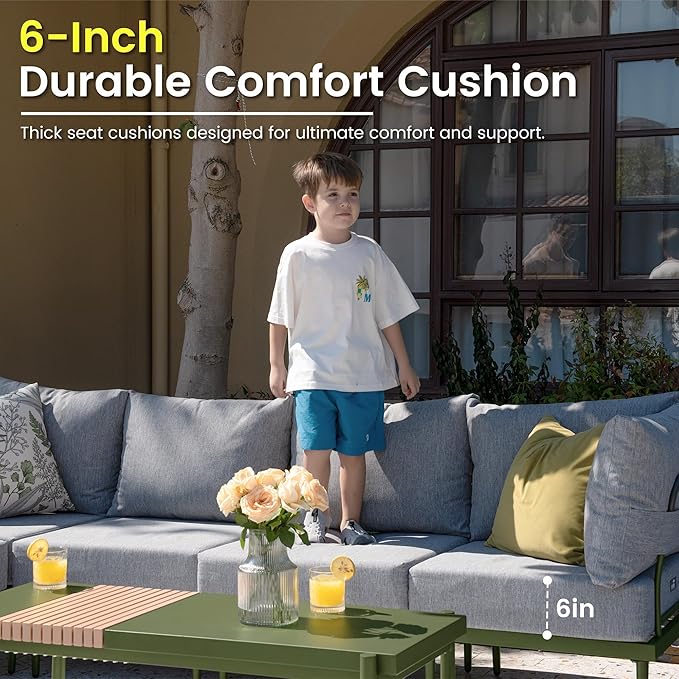Sundale Outdoor 4 Pieces Patio Furniture Set, Metal Sectional Sofa Patio Conversation Set with 6 Inch Cushions, Modern Patio Corner Couch for Balcony, Porch, Sunroom