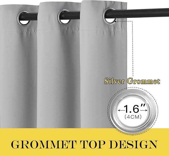 NICETOWN Blackout Curtains 72 inches Long, Grommet Privacy Window Treatment Thermal Insulated Room Darkening Sliding Glass Door Drape for Bedroom Living Room, 1 Panel, W100 x L72, Silver Grey