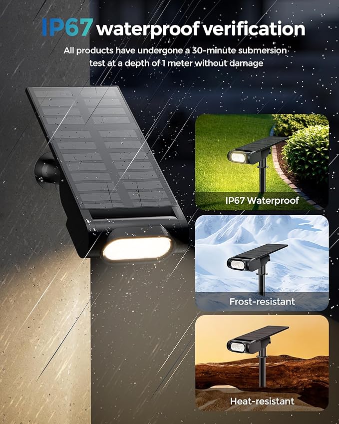 Solar Spot Lights Outdoor, 12 Color Modes Landscape Light Waterproof IP67 with Remote, 2-in-1 Color Changing/Cool/Warm White Solar Lights Outdoor for Yard Trees Garden Pool(Multicolor, 2 Pack)