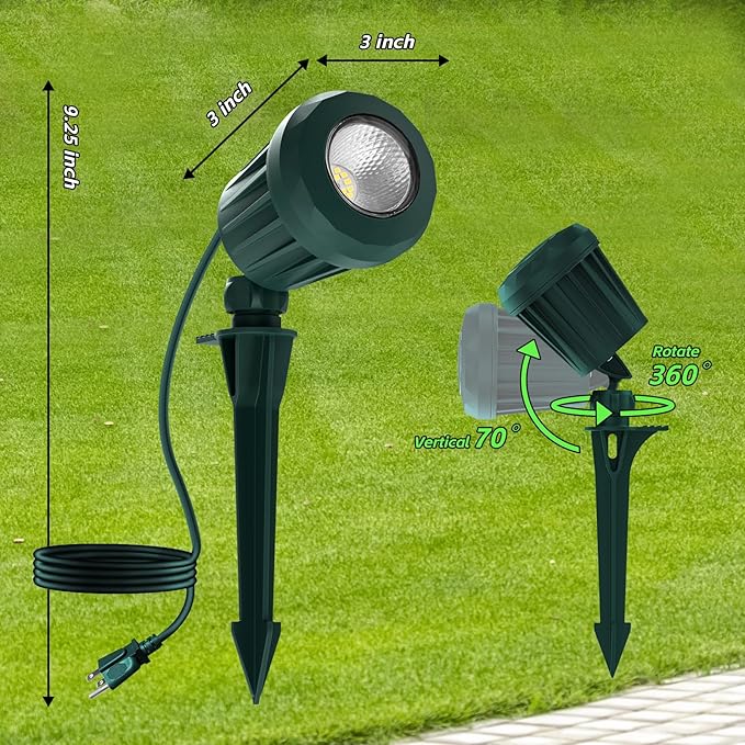 Spotlight Outdoor – 120V Plug-In, 6500K Cool White LED Landscape Lighting with RGB Purple 4 Color Lenses for Yard, Garden, Lawn & Tree Decor on Holidays&Everyday, IP67 Waterproof (1 Pack,Green)