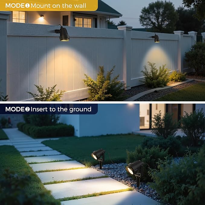 L LOHAS LED Outdoor Landscape Lighting, Auto On/Off 3000K Low Voltage Landscape Lighting, IP66 Waterproof Spot Lights for Yard, Outside, Garden, House, Pathway, Plant, Holiday Decor (6 Pack)