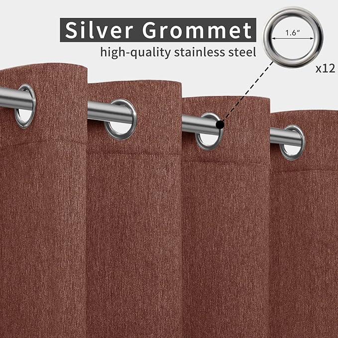 Easy-Going Linen Look Outdoor Curtains Waterproof Windproof Porch Curtains, Soft Thicken Outdoor Privacy Curtains for Patio, Gazebo, Grommet Top and Tab Bottom Drape, 1 Panel, 110x96 inch, Terra Red