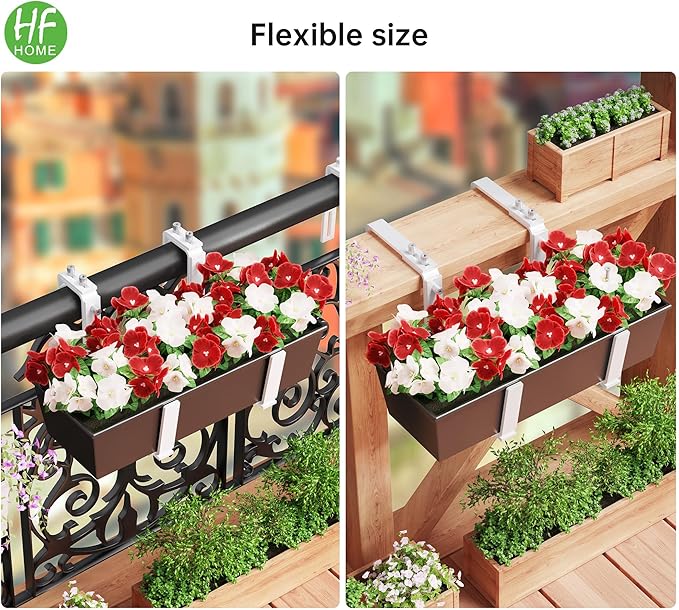 HFHOME Set of 4 Adjustable Window Planter Box Brackets, White Brackets for Window Boxes Planters, Planter Shelving with Adjustable Size The Width of The Bottom of The Planter Box (Patent Registered)