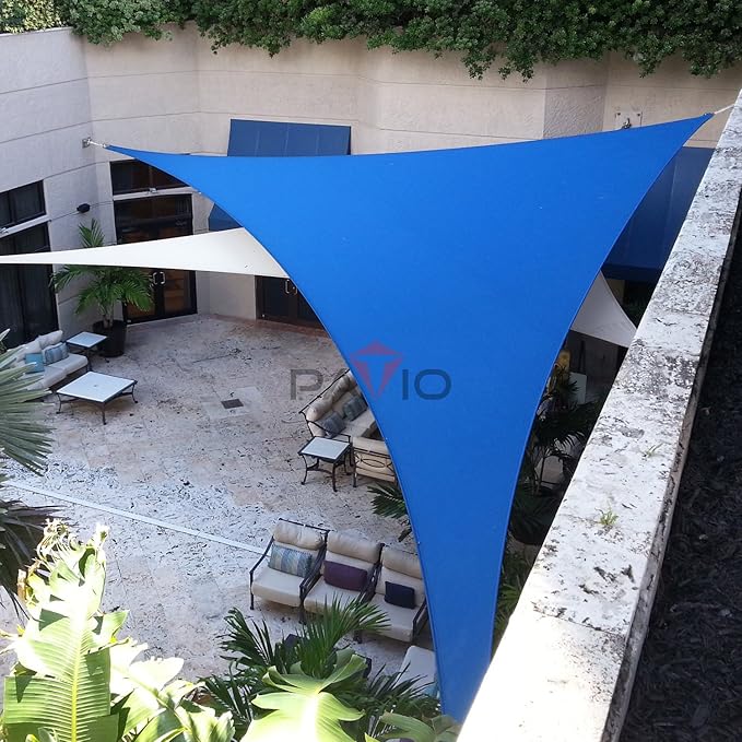 Patio Paradise 9' x 9' x 9' Sun Shade Sail Triangle Canopy Shade Cloth Fabric Sunlight Block Patio Pergola Cover HDPE Deck Awning for Outdoor Backyard Roof Shading, Blue