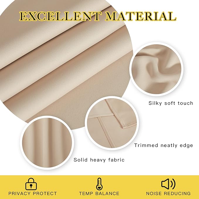 NICETOWN Blackout 102 inch Curtain for Living Room, Grommet Window Treatment Thermal Insulated Solid Sound Reducing Drapes for Bedroom, Biscotti Beige, 1 Panel, W52 x L102