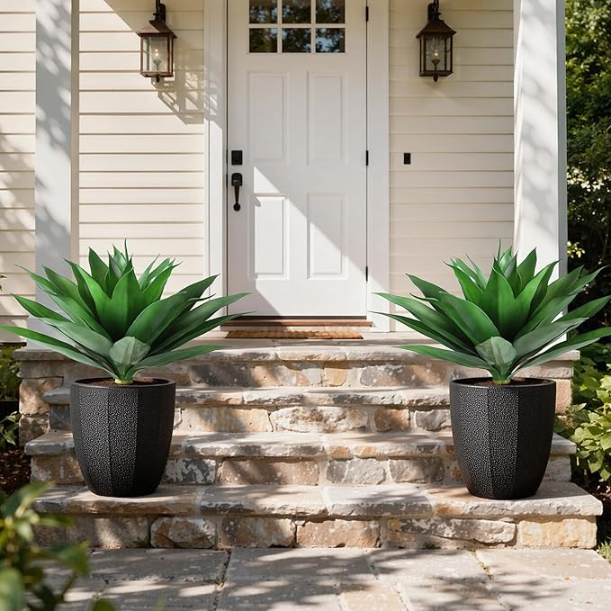 Ivydale Fake Plants 18 Inch Agave Artificial Plants Outdoor 2 PCS for Outside Decoration, Faux Greenery UV Resistant Artificial Outdoor Plants for Front Door Porch Planter Urn Patio Garden Yard(Green)
