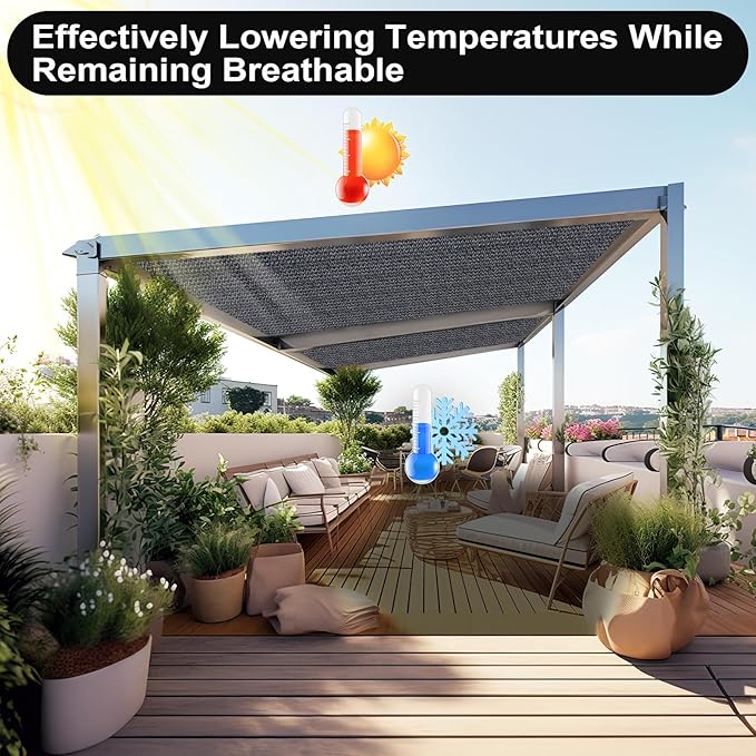 Artpuch 90% Sun Shade Cloth, 10 x 10 FT Pergola Shade Cover Canopy with Grommets, Sun Screen Fabric Tarp for Patio, Outdoor, Garden, Backyard, Dark Grey