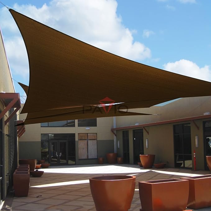 Patio Paradise 23' x 23' x 23' Sun Shade Sail Triangle Canopy Shade Cloth Fabric Sunlight Block Patio Pergola Cover HDPE Deck Awning for Outdoor Backyard Roof Shading, Brown