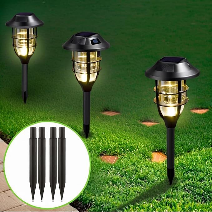 8.25" Reinforced ABS Plastic Solar Ground Spikes - Durable Solar Light Replacement Stakes for Garden, Pathway, Deck, Camping, Christmas Lights (Fits 0.83" Inside Diameter) (Black-6 Pack)